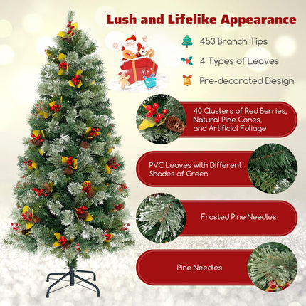 Goplus 5ft Pre-Lit Artificial Christmas Tree, Hinged Xmas Tree with 453 PVC & Pine Needles