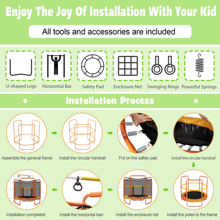 60 Inch Kids Trampoline with Safety Enclosure Net - GoplusUS