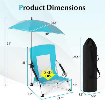 Goplus 330lbs Folding Backpack Chairs for Adults with Adjustable Parasol