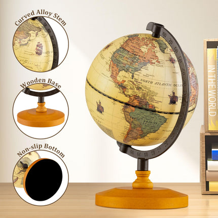 Goplus 5.5-Inch Mini Vintage Rotating Globe w/Curved Alloy Stem