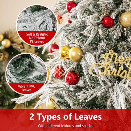 Goplus 6ft / 7ft / 8ft Pre-Lit Snow Flocked Christmas Tree with PE & PVC Mixed Branch Tip
