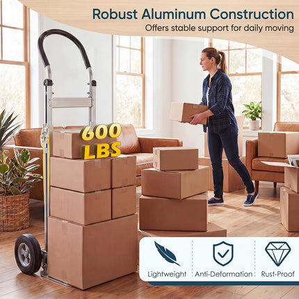 Goplus Heavy-Duty Folding Hand Truck | 600 LBS Aluminum Dolly Cart
