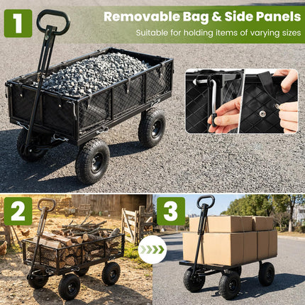 Goplus 880 lbs Heavy Duty Metal Garden Cart with Removable Oxford Cloth Liner & Mesh Sides