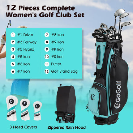 Goplus 12 Pieces Right Hand Complete Golf Club Set for Women with Golf Stand Bag