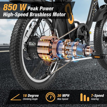 Folding Ebike with Basket 750W Brushless Motor (Peak 850W) for Adults
