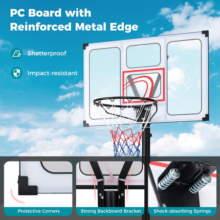 Goplus 4.1-10 FT Adjustable Portable Basketball Goal System w/Shatterproof PC Backboard