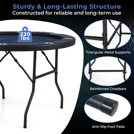 Goplus 48" Poker Table Foldable | 8 Player Round Casino Leisure Texas Holdem Game Table