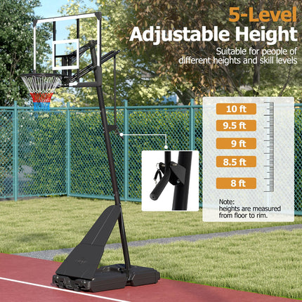 Gopplus 8-10 FT Height Adjustable Portable Basketball Goal System with 44 Inch PC Shatterproof Backboard