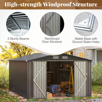Goplus 10 x 14 FT Outdoor Storage Shed with Windproof Metal Structure & Lockable Door