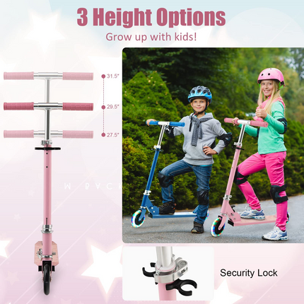 Goplus Folding Kick Scooter for Kids, 2 Light Up Flashing Wheels Scooter W/ 3 Adjustable Heights, Rear Brake System - GoplusUS