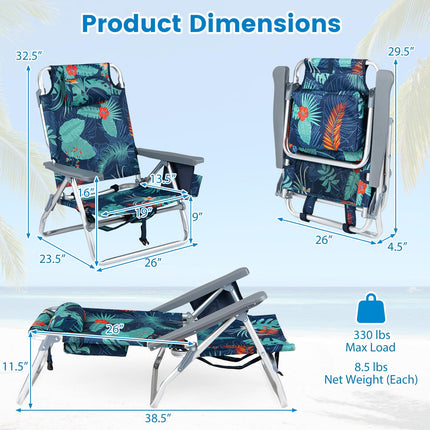 Goplus Portable Folding Beach Chairs with 5-Position Backrest & Padded Headrest