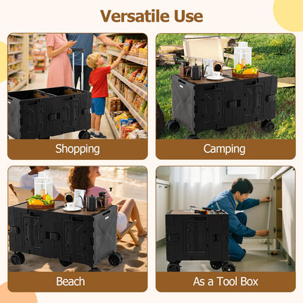 Goplus Large Foldable Utility Cart w/ 2-Tier Storage Crates & 5 Rotate Wheels