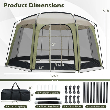 Goplus 12.5 FT X 11.7 FT Mesh Screen Tent with Zippered Door & Carrying Bag for 6-8 Person