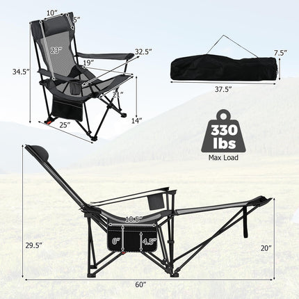 Goplu Camping Lounge Chair w/4-position Backrest Carrying Bag Removable Pillow