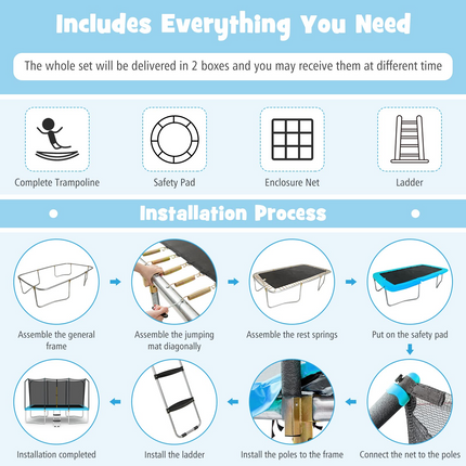 Goplus 8FT x 14FT Rectangular Trampoline, 440LBS Bearing Recreational Trampolines w/ Enclosure Net & Non-Slip Ladder - GoplusUS