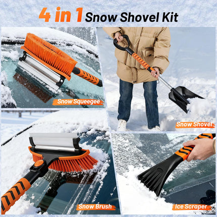 Goplus 42" Ice Scraper for Car Windshield | 4 in 1 Extendable Snow Shovel