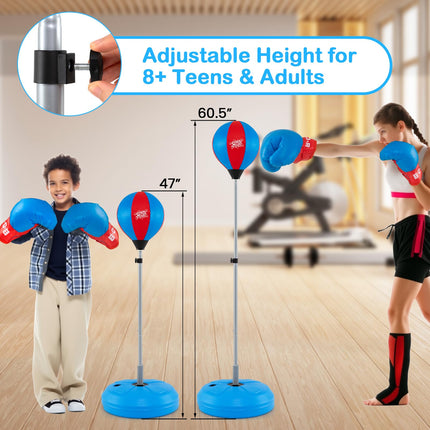 Goplus Height Adjustable Kids Workout Equipment with Boxing Stand & Boxing Gloves