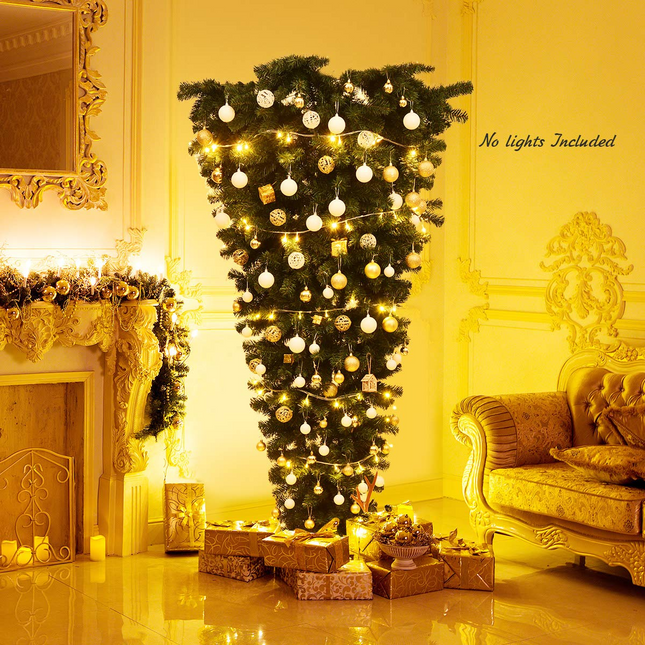 Goplus 7FT Upside Down Tree, Artificial Christmas Tree with Metal Stand - GoplusUS