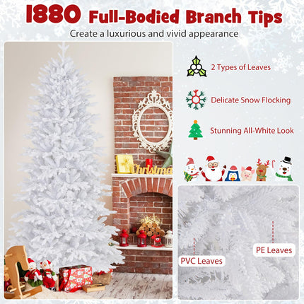 Goplus 7 FT Pre-Lit Artificial Christmas Tree with Wheels & Warm White LED Lights