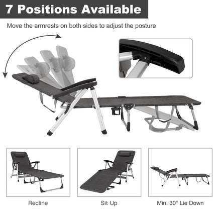 Chaise Lounge Chair, Folding Outdoor Patio Lounger with Cup Holder & Detachable Headrest - GoplusUS