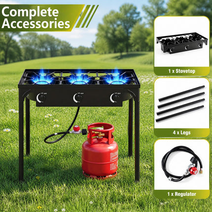 Goplus Outdoor 240,000 BTU High Pressure Three Burner Gas Stove