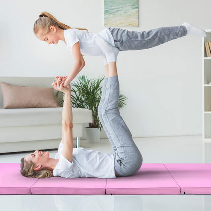 Goplus 8' x 4' Folding Gymnastics Mat, 2" Thick 4 Fold Exercise Tumbling Mat with Carrying Handles for Home Gym Fitness