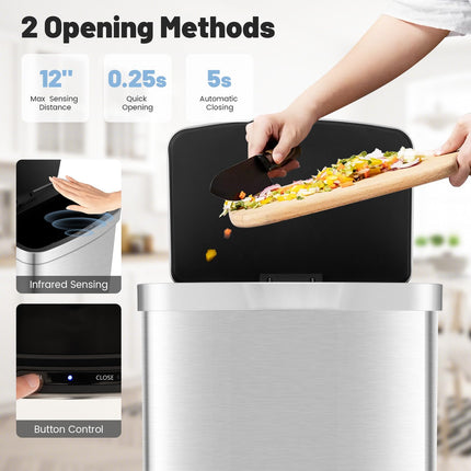 Goplus 13 Gallon/ 50 Liter Automatic Trash Can Rectangular Motion Sensor Waste Trash Bin