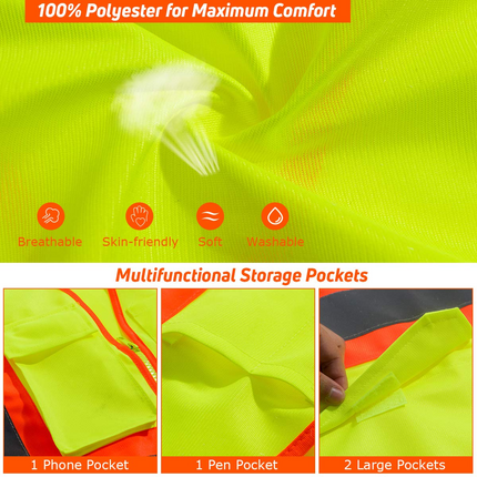 10 Pack Safety Vest, High Visibility Reflective Security Vest Construction Vest - GoplusUS
