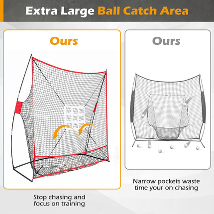 Goplus 7x7.4FT Exatra Large Baseball Practice Net with 2 Strike Zones & Ball Collection Pocket