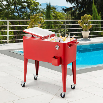 Goplus 80-Quart Outdoor Cooler Cart with Wheels for Patio Backyard