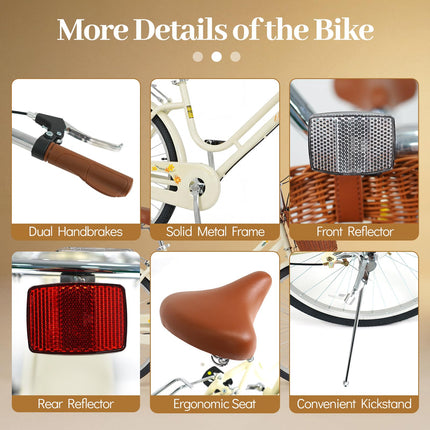 Goplus 24/26 Inch Beach Cruiser Bike for Women w/Basket Rear Rack Bell & Low Step Through Frame