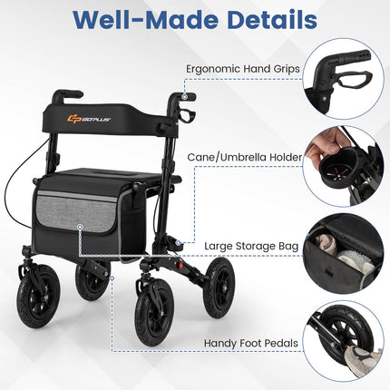 Goplus 2 in 1 Folding Rolling Rollator Walker with 9" Pneumatic Tires for All Terrain
