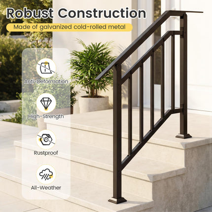 Goplus 3-Step Galvanized Metal Hand Rails with Adjustable Angle (2 Pack)