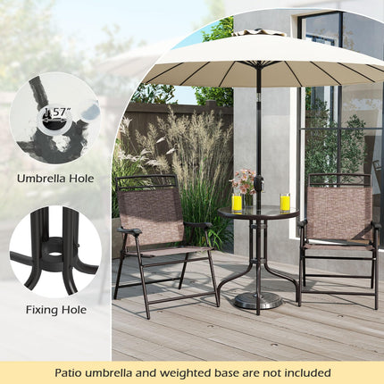 Goplus 3 Pieces Bistro Set | Patio Round Table & 2 Folding Chairs Set