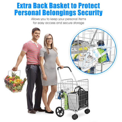 Goplus Jumbo Folding Shopping Cart with Rolling Swivel Wheels