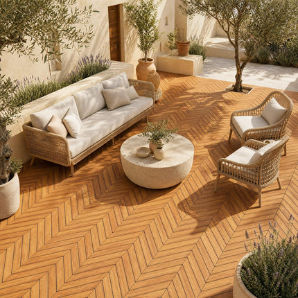 Goplus 30-Pack Acacia Wood Interlocking Deck Tiles (Chevron)