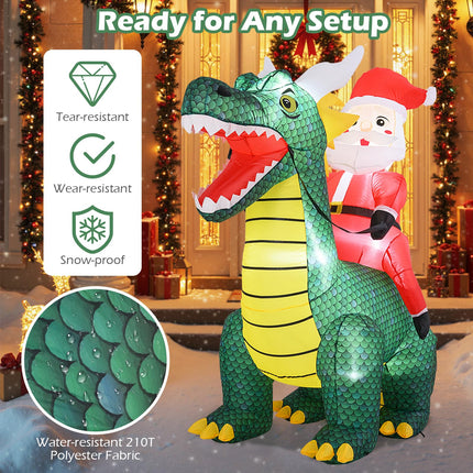Goplus 6.7 FT Blow up Christmas Santa Claus Riding Dinosaur Decoration with Lights Stakes