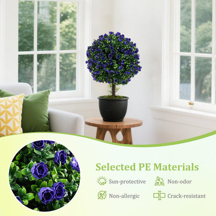 Goplus 22inch Artificial Purple Rose Topiary Ball Tree Fake Evergreen Boxwood Topiary