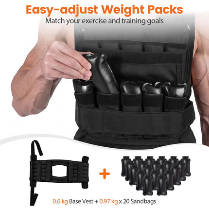 Goplus Adjustable Weighted Vest with 20 Removable Metal-Sand Weights (44LBS w/49”-62” Waist Size)