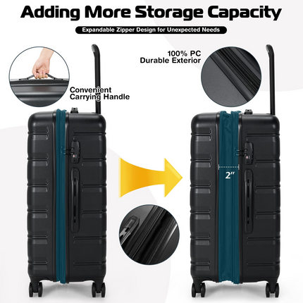 Goplus 3 Piece Luggage Set, Expandable Spinner Suitcase - GoplusUS