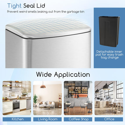 Goplus 13.2 Gallon/ 50 Liter Trash Can, Stainless Steel Garbage Can with Lock Device & Foot Pedal, Stay Open Trash Bin w/Soft Closing Lid