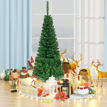 Goplus 4.5FT / 6.5FT / 7.5FT Prelit Pencil Christmas Tree, Premium Hinged Fir Tree - GoplusUS