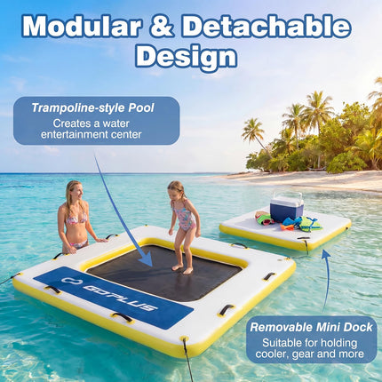 Goplus 8FT x 8FT x 6 Inch Inflatable Floating Dock w/Mesh Swim Area & Non-Slip Pad