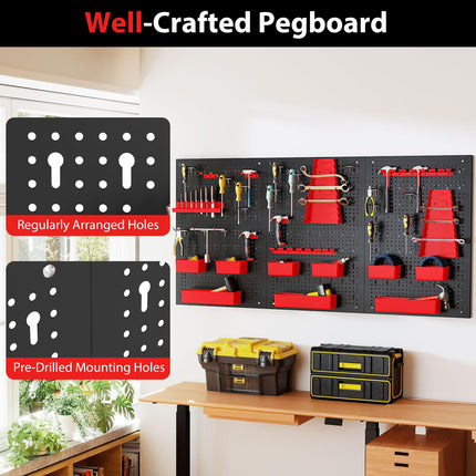 Goplus 4 FT Metal Pegboard Wall with Hooks Storage Bins & Tool Holders