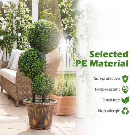 Goplus Artificial Boxwood Topiary Tree Sun-Protective Triple Ball Fake Plants Shrubs