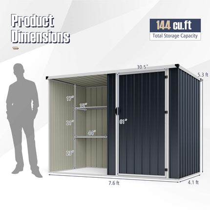 Goplus 7.6 x 4 FT Outdoor Metal Storage Shed w/Lockable Single Door
