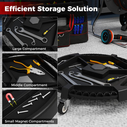 Goplus Mobile Automotive Tool Tray with 3 Swivel Casters & 4 Compartments