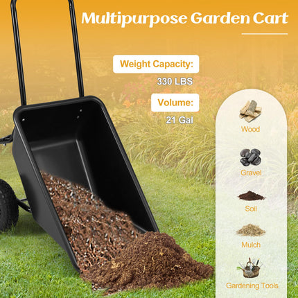 Goplus 2 Wheel Wheelbarrow, 330 LBS Utility Garden Cart with 10” Pneumatic Tires & Handle