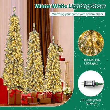 Goplus 4' 5' 6' Pre-Lit Artificial Christmas Tree Set of 3 for Seasonal Office Home Decor