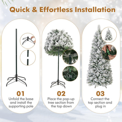 Goplus 6FT /7FT Flocked Christmas Tree Artificial Pop-Up Xmas Tree